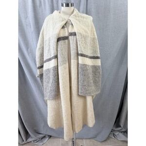 Vintage Hilda Ltd Icelandic Wool Poncho Cape Built-In Scarf Ivory Gray One Size